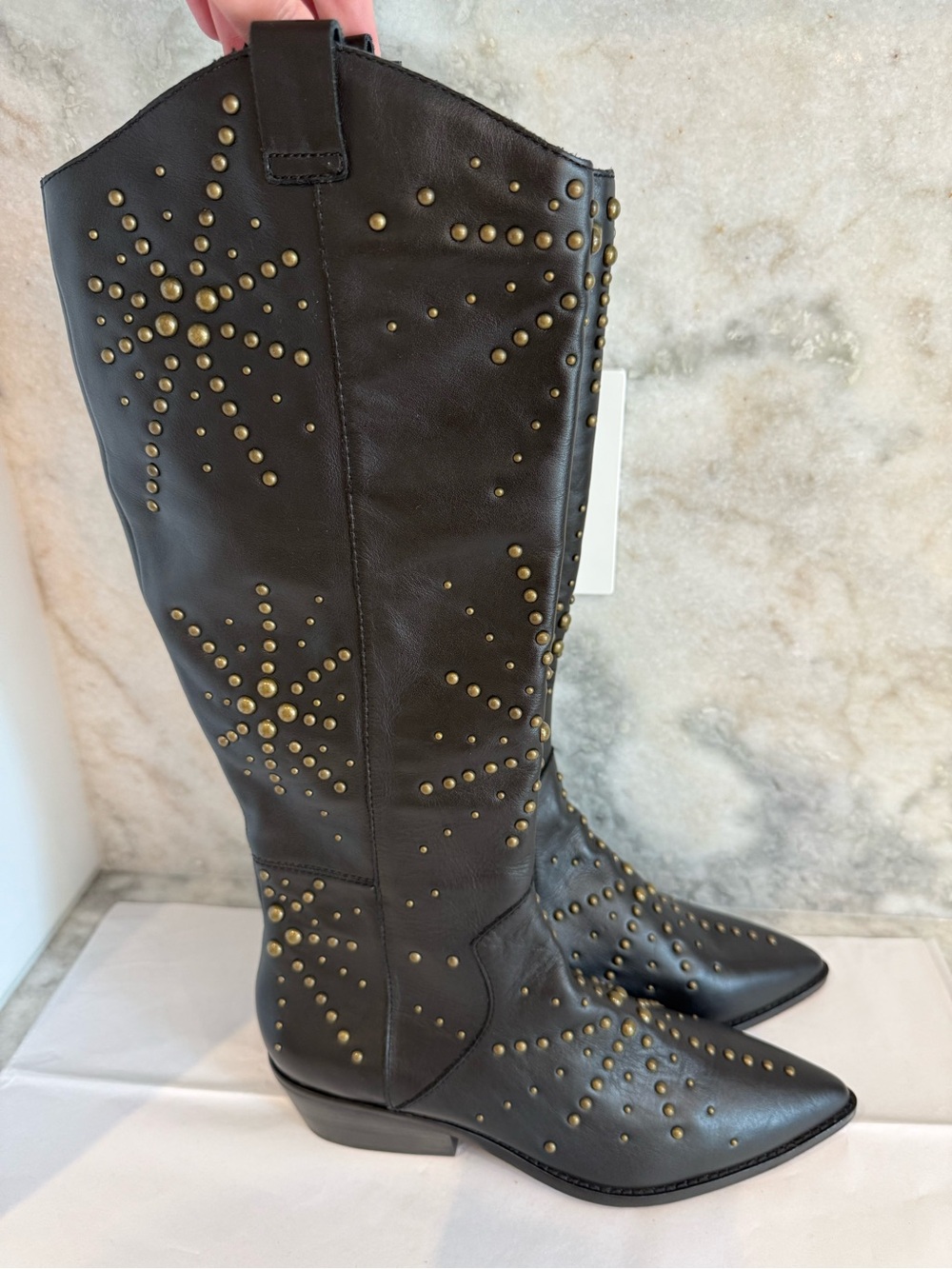 1. State Black Sabylla Studded Leather Western Boots Cowboy Cowgirl Unique RARE